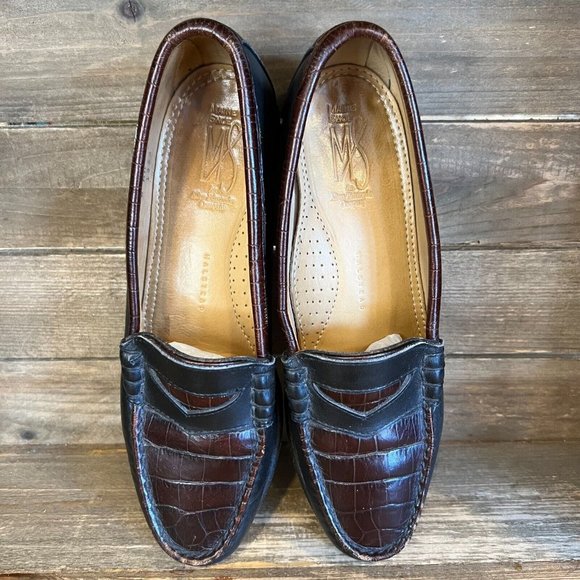 Womens Allen Edmonds Maine Shoe Black "Croc" Leather Penny Loafers Size 8 AA GUC - Picture 2 of 5